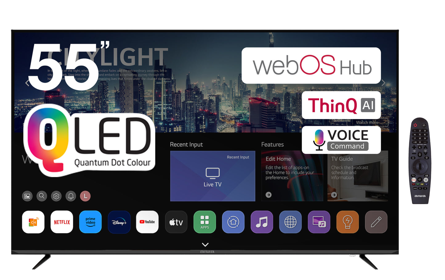 AIWA 55” QLED Smart TV with 4K UHD, webOS Hub & Magic Remote (AWS550QW)
