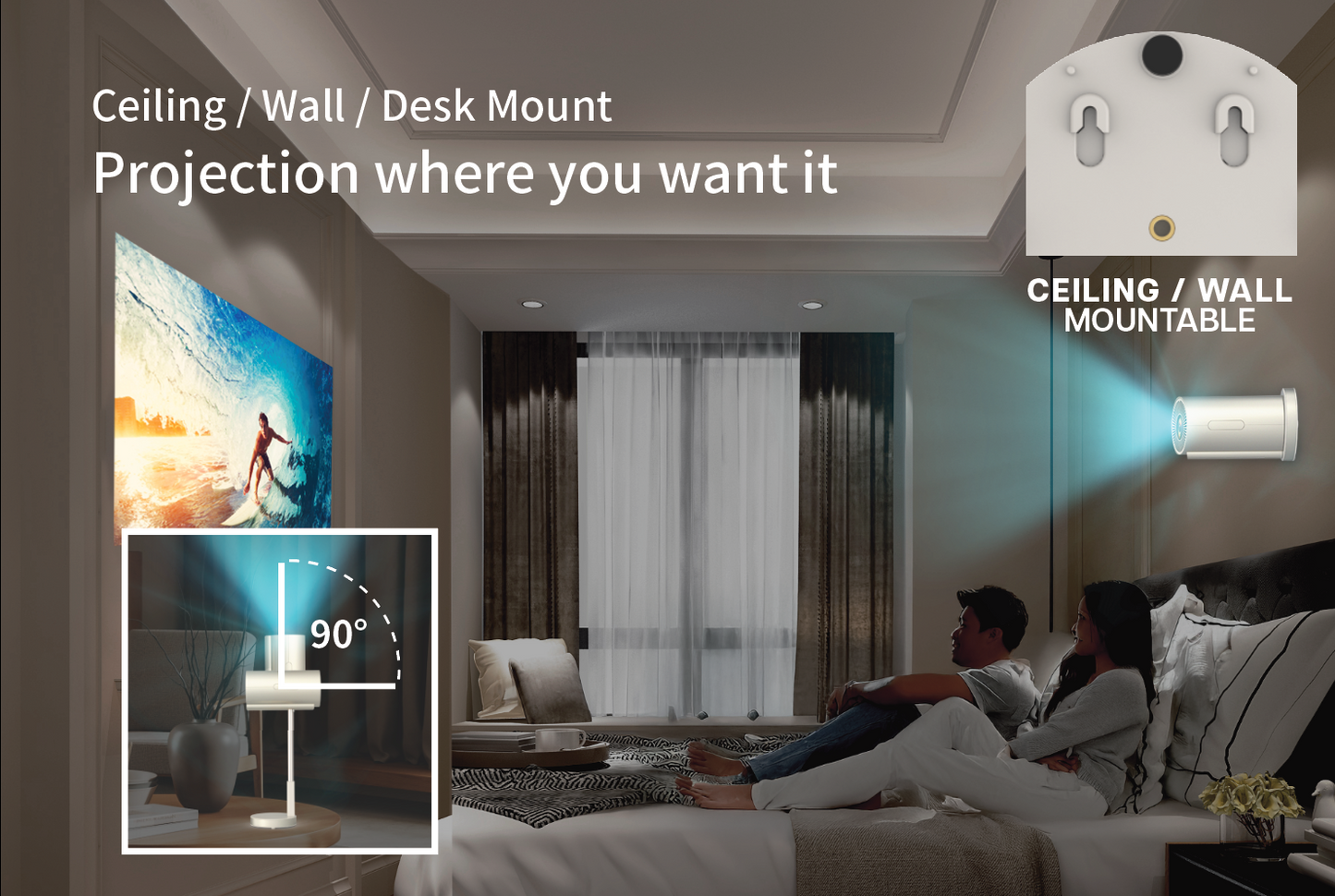 AIWA SMART LED PROJECTOR (AWH09-CHAMP) Ceiling, Wall, Desk Mount, 720p HD Display, Bluetooth Connectivity, Remote Control Included
