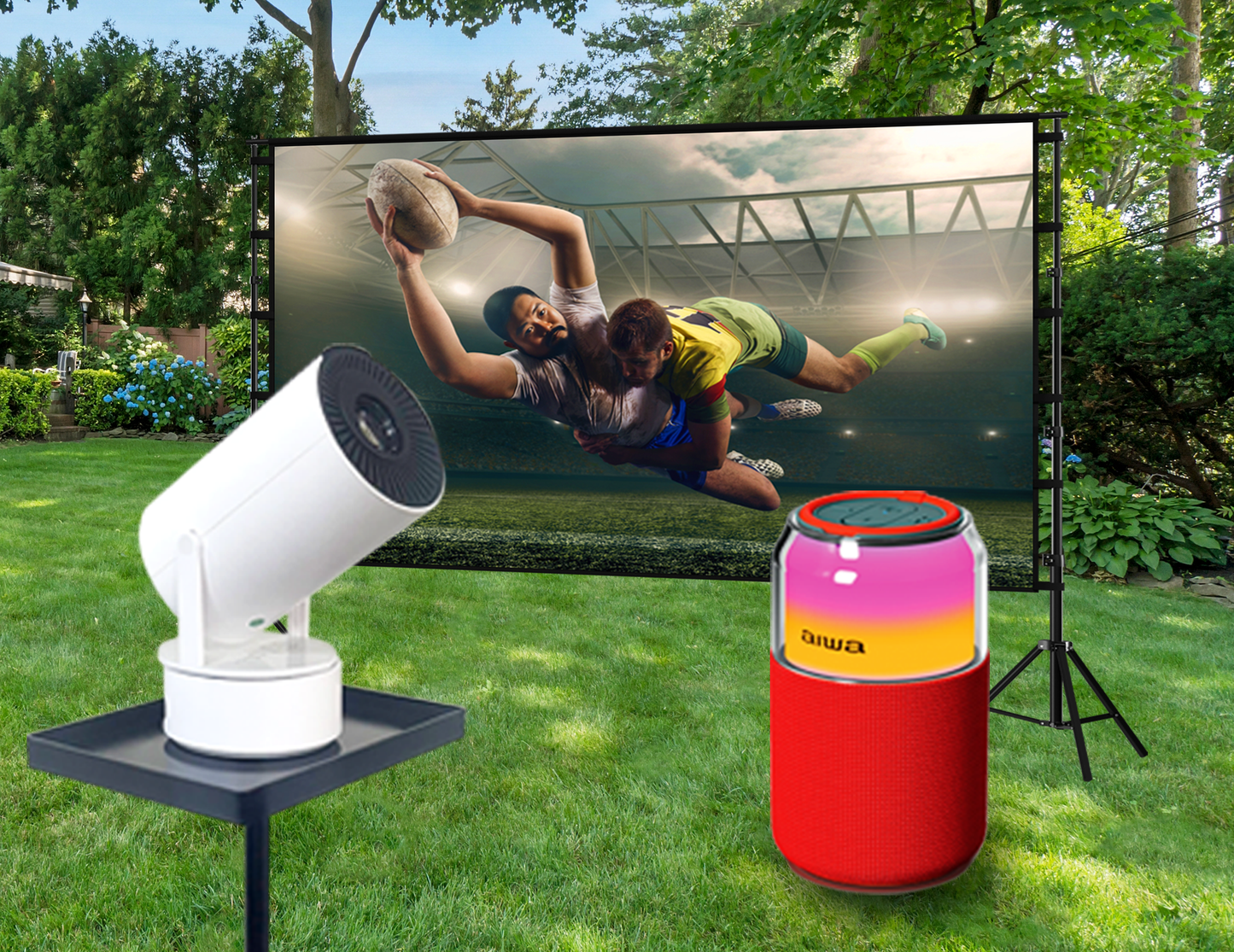 AIWA Portable Projector Combo with 120” Screen, Tripod Stand & Bluetooth Speaker (AWPL31C-WSTB)