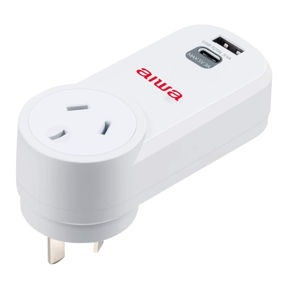 AIWA Compact Rotatable Adaptor with 1 Type-C and 1 Standard USB Port