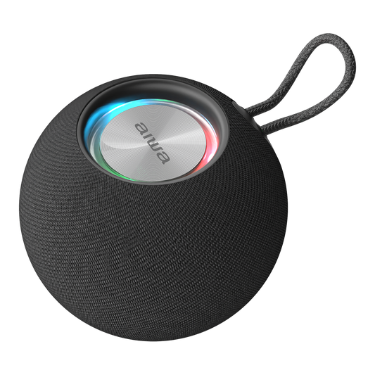 AIWA Globe Bluetooth Speaker with LED Lights, Rechargeable Battery, and Fabric Texture for Home & Travel Use