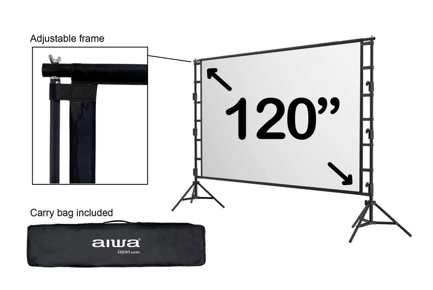 AIWA 120-Inch Portable Projector Screen with ALR Surface, Foldable Tripod Stand & Carry Bag – Indoor/Outdoor Use