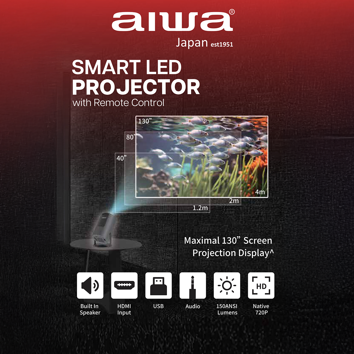AIWA Smart LED Projector with Remote Control