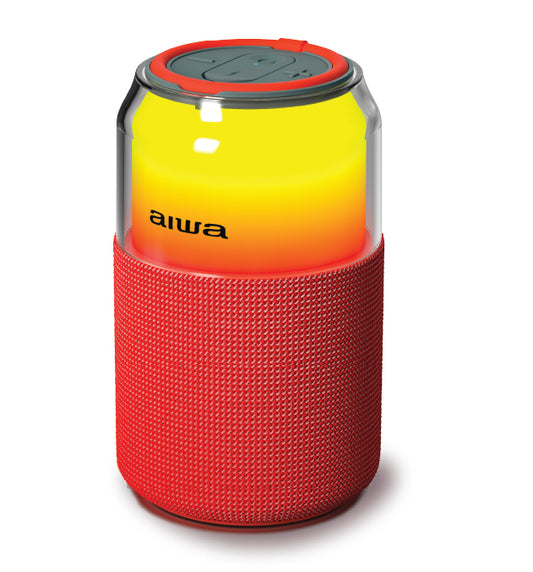 AIWA Bluetooth Can Speaker - Compact Wireless Speaker with LED Lights, USB-C & TWS Pairing (AWFS86-RED)