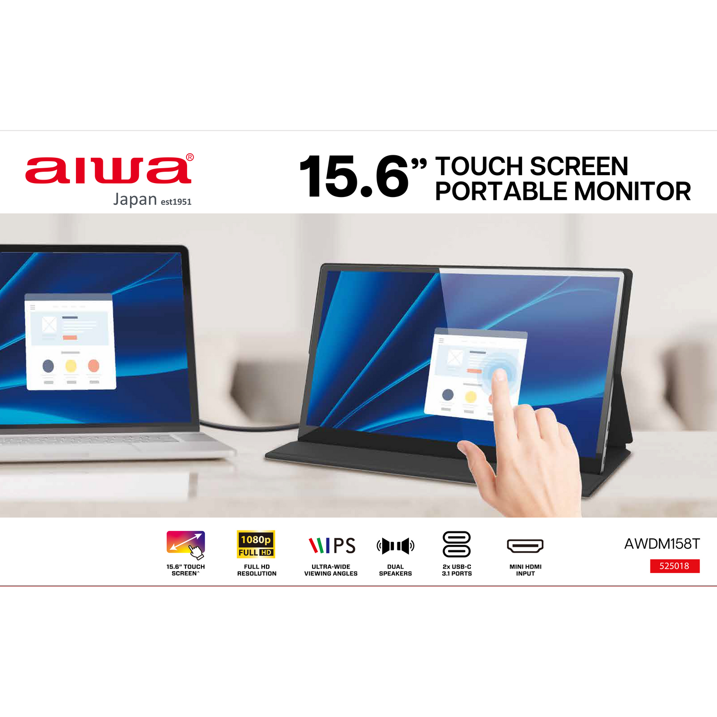 AIWA 15.6" Touch Screen Portable Monitor