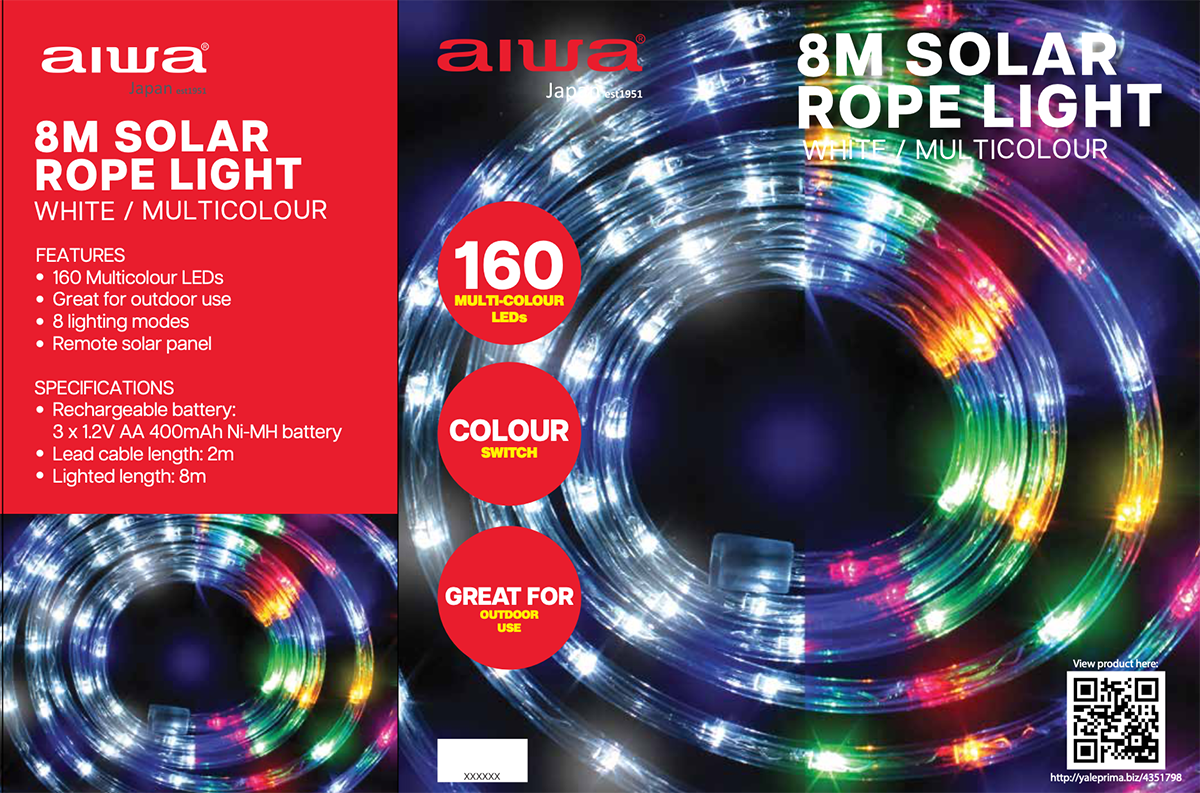 AIWA 8M Solar Rope Light White / Multicolour SL3944