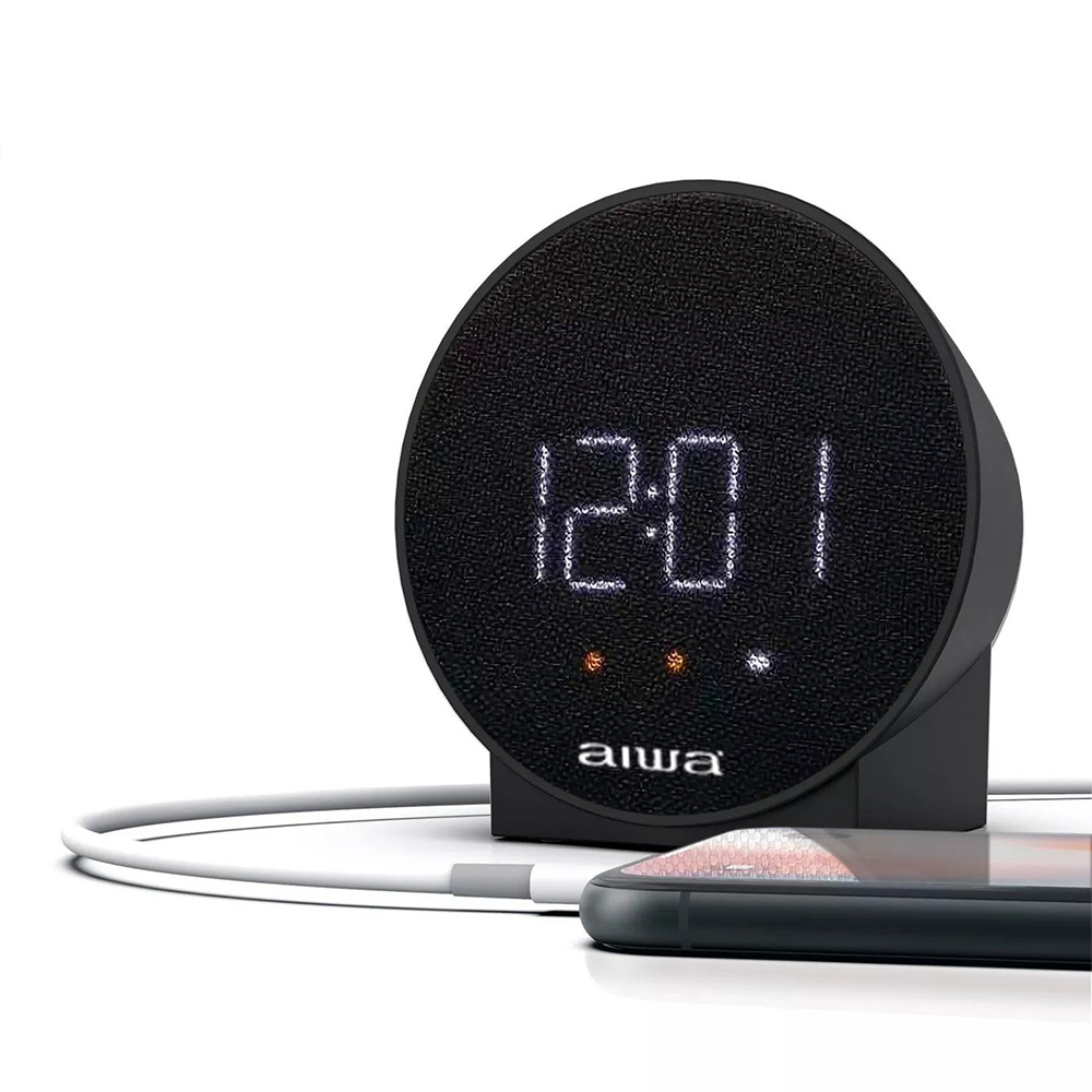 AIWA Round Digital Alarm Clock with USB Charging Ports Black