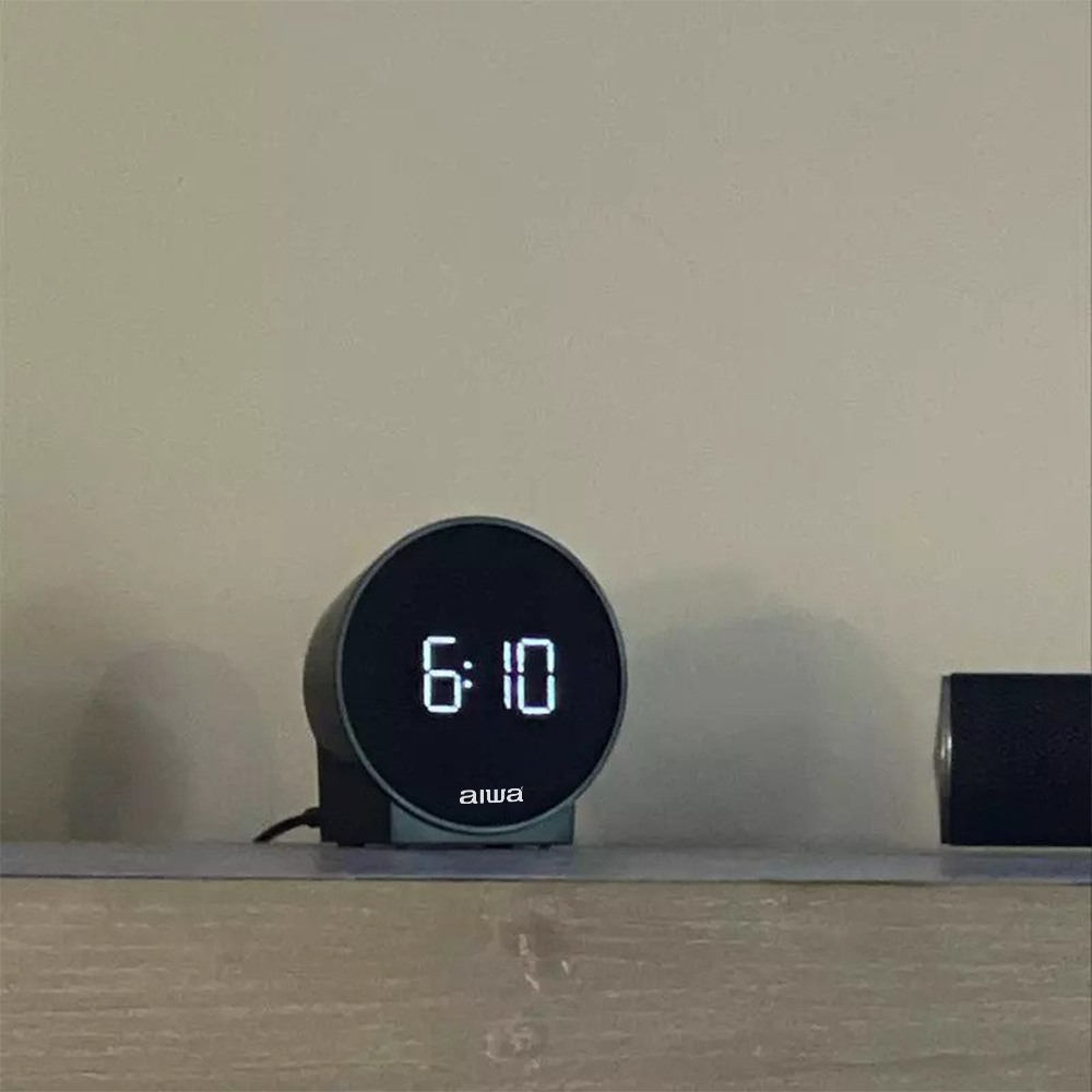 AIWA Round Digital Alarm Clock with USB Charging Ports Black