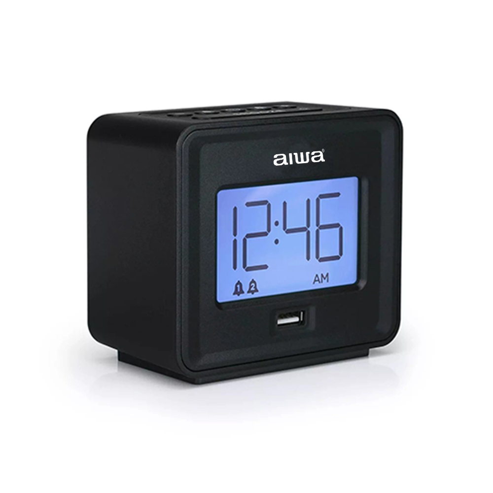 AIWA Digital Alarm Clock with USB Charging Ports Black
