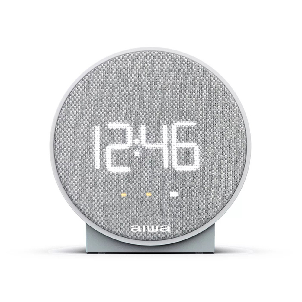 AIWA Round Digital Alarm Clock with USB Charger Grey