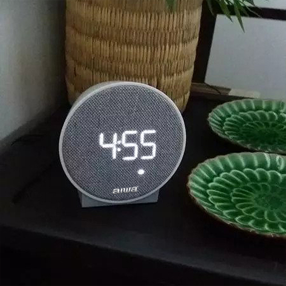 AIWA Round Digital Alarm Clock with USB Charger Grey