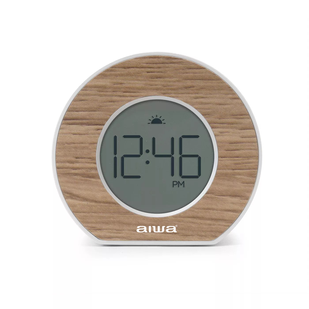 AIWA Wood Round Digtial Alarm Clock Pine