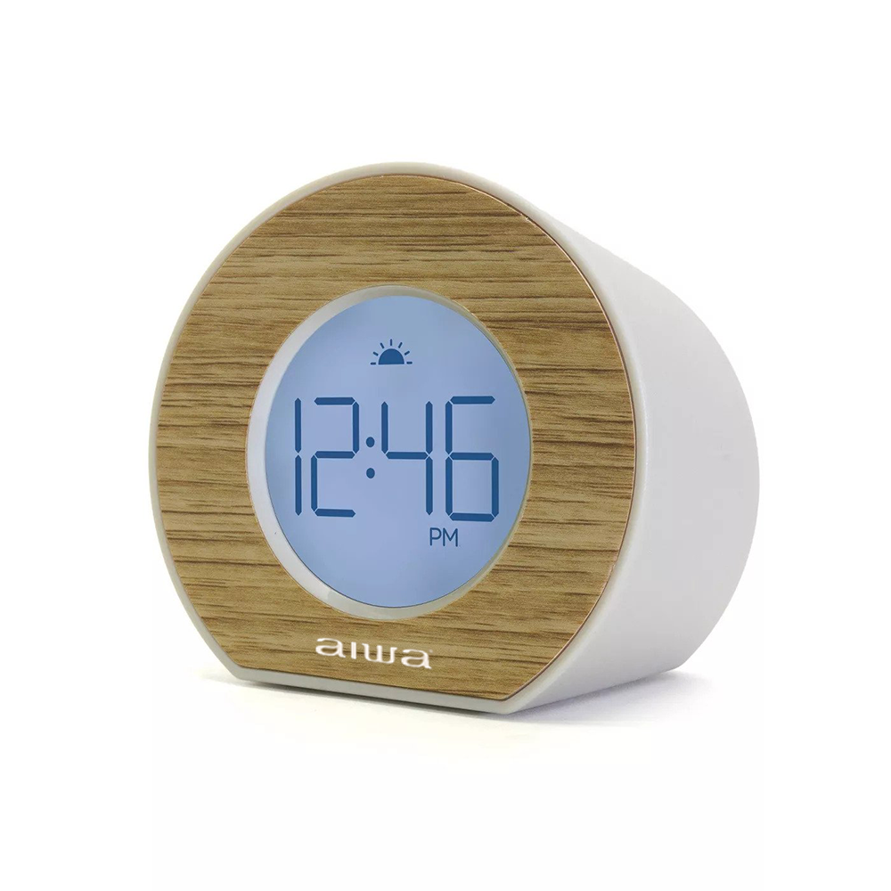 AIWA Wood Round Digtial Alarm Clock Pine