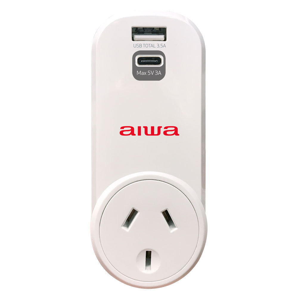 AIWA | Compact Rotatable Adaptor with 1 Type-C and 1 Standard USB Port - AIWA | Smallest Ultra Compact Rotable Travel Adaptor AE-AU01UC