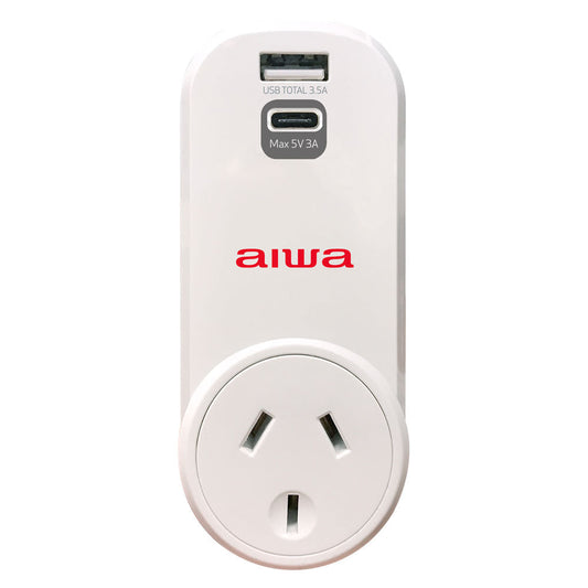 AIWA | Compact Rotatable Adaptor with 1 Type-C and 1 Standard USB Port - AIWA | Smallest Ultra Compact Rotable Travel Adaptor AE-AU01UC