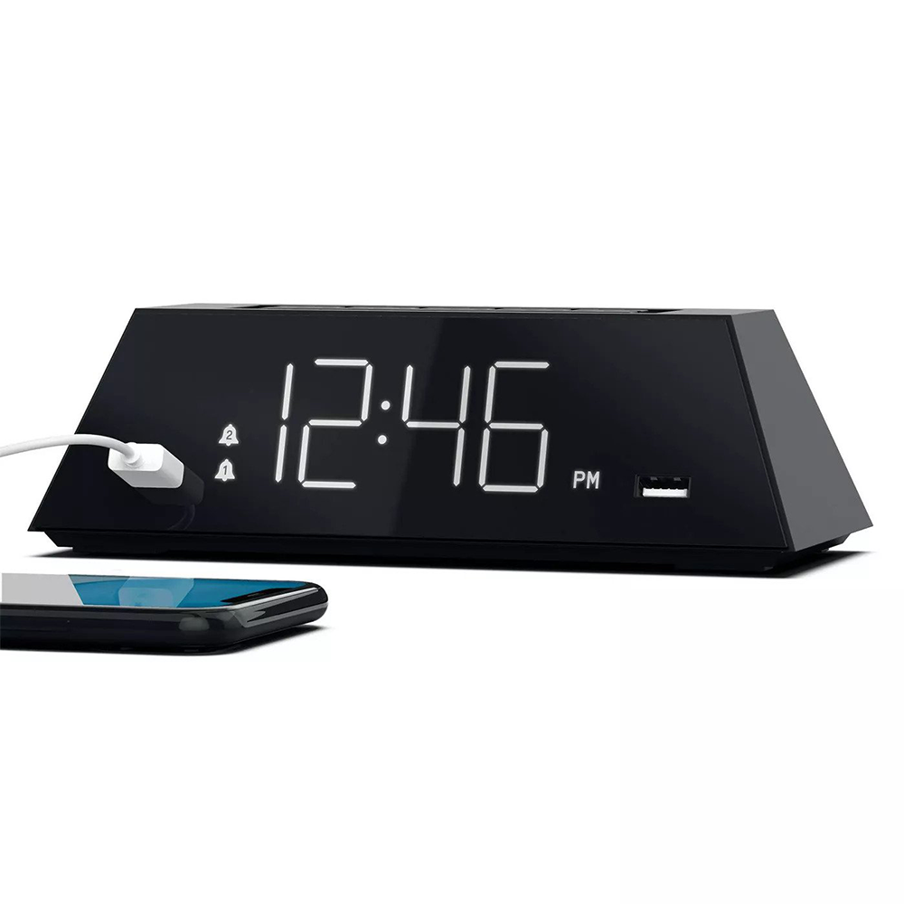 AIWA Digital Alarm Clock with USB Charging Ports White