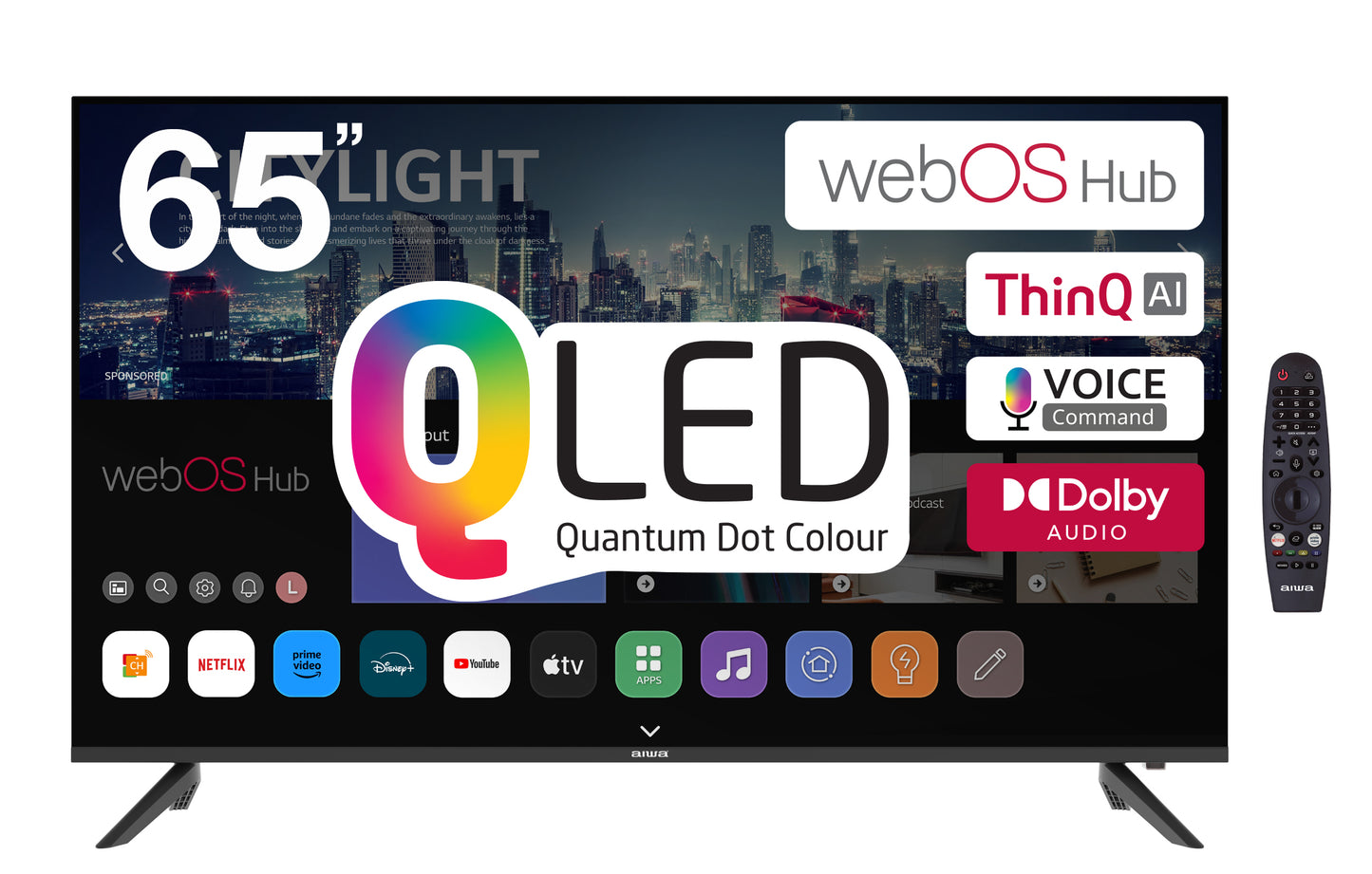AIWA 65” 4K QLED Smart TV with webOS Hub & ThinQ AI – Smart Entertainment for Every Home