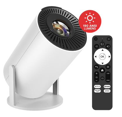AIWA Smart LED Projector 720p HD with Bluetooth, WiFi & Streaming Apps – 190 ANSI Lumens, Built-in Speaker, Remote Control (AWH02-190)