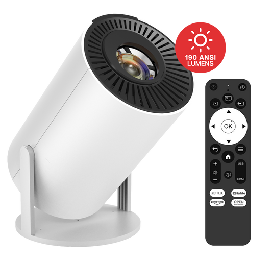 AIWA Smart LED Projector 720p HD with Bluetooth, WiFi & Streaming Apps – 190 ANSI Lumens, Built-in Speaker, Remote Control (AWH02-190)