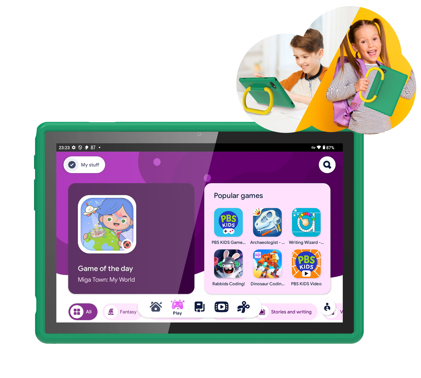 10.1” WiFi Tablet for Kids - Dual Camera, Octa-Core Processor, Android 14, with Protective Stand Case & Google Kids Space