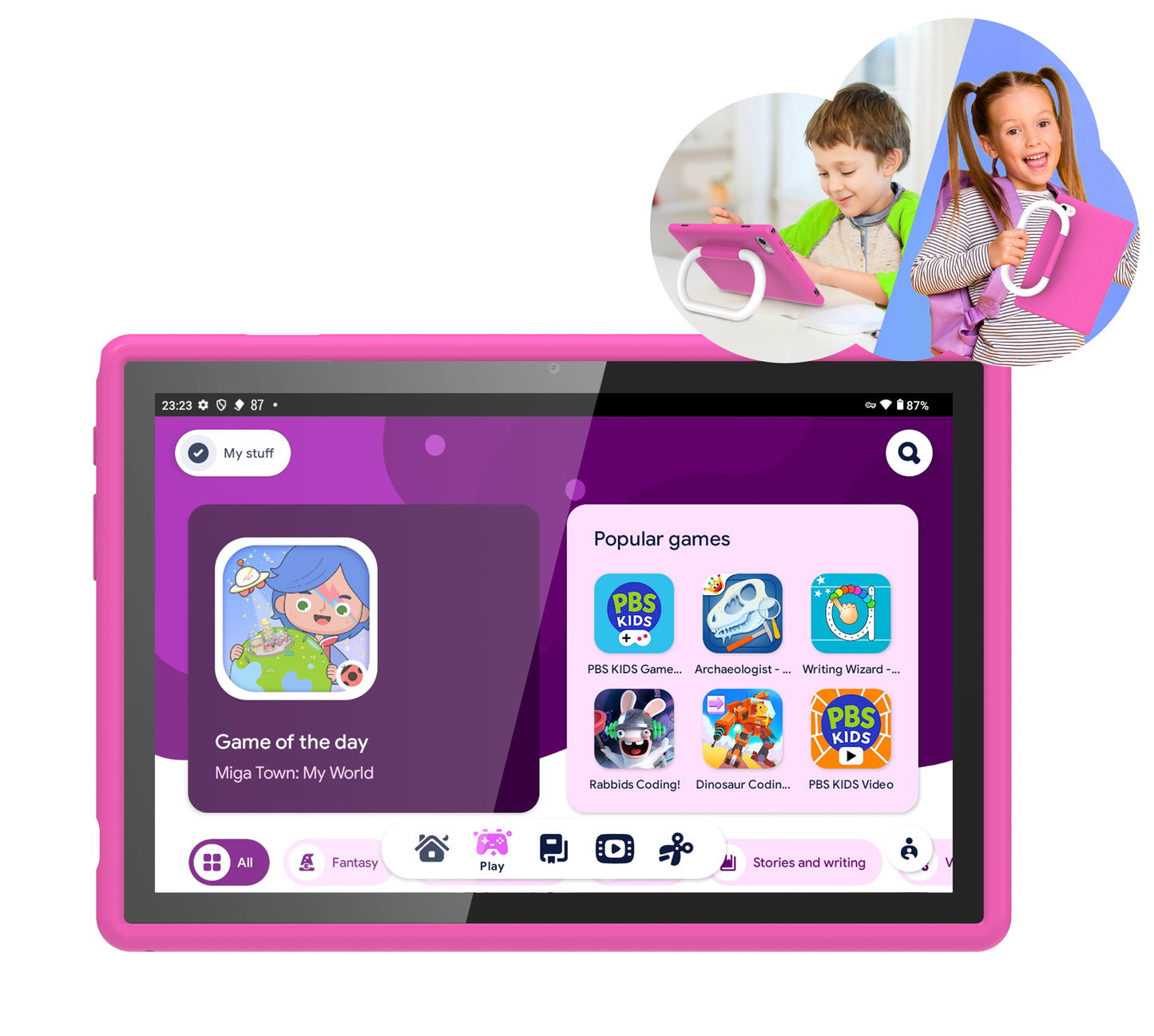 10.1” WiFi Tablet for Kids - Dual Camera, Octa-Core Processor, Android 14, with Protective Stand Case & Google Kids Space