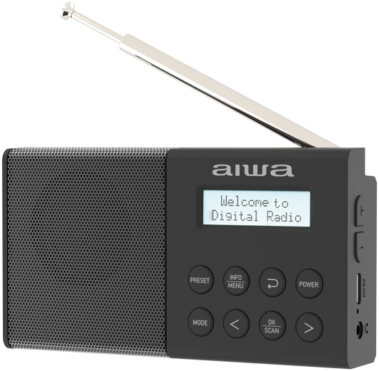 AIWA Bluetooth DAB/FM Digital Radio Rechargeable with USB-C, Dual Alarms, and LCD Display