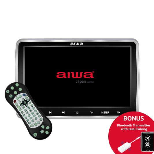 AIWA 10" Car DVD Player  | Portable In-Car Entertainment System with Bluetooth Transmitter, HDMI, USB, and FM Audio Playback for Travel and Road Trips