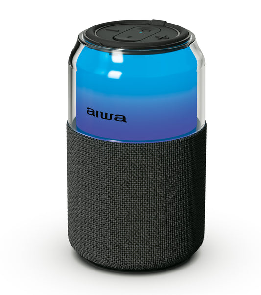 AIWA Bluetooth Can Speaker - Compact Wireless Speaker with LED Lights, USB-C & TWS Pairing (AWFS86-BLK)