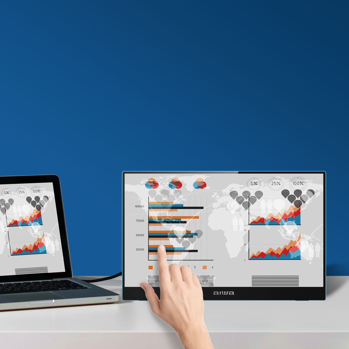 15.6” Touchscreen Portable Monitor - Full HD, Dual Speakers, USB-C & Mini HDMI Ports, Sapphire Blue