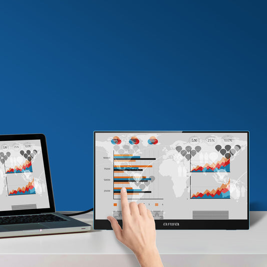 15.6” Touchscreen Portable Monitor - Full HD, Dual Speakers, USB-C & Mini HDMI Ports, Sapphire Blue