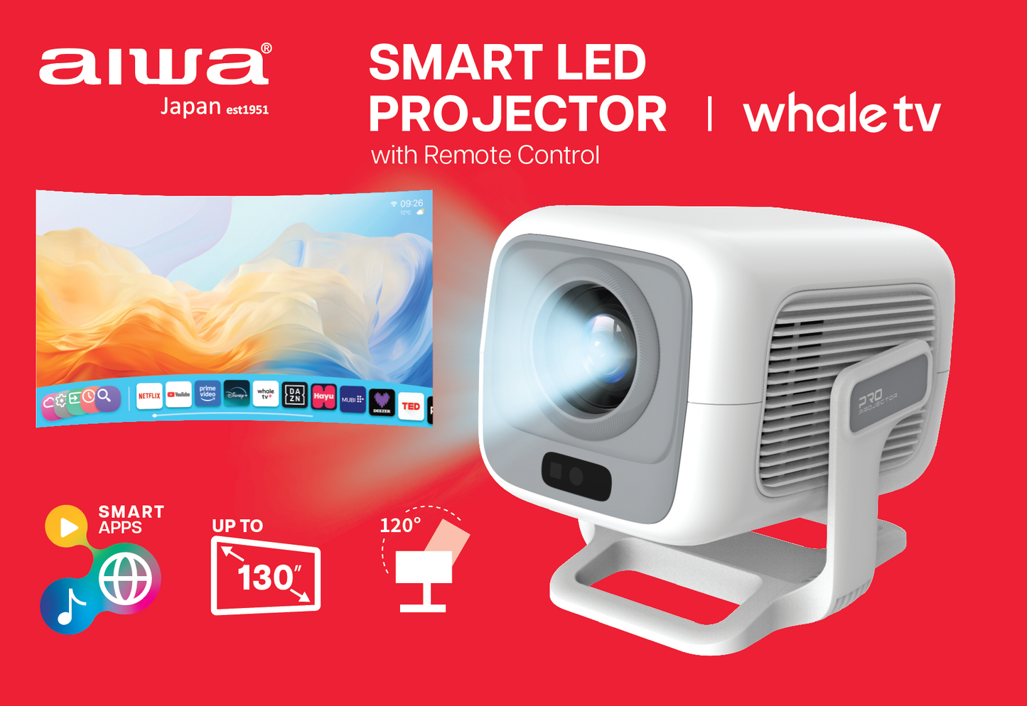 Smart LED Projector with Whale TV, FHD 1080P Home Entertainment Projector with Bluetooth Audio & Remote