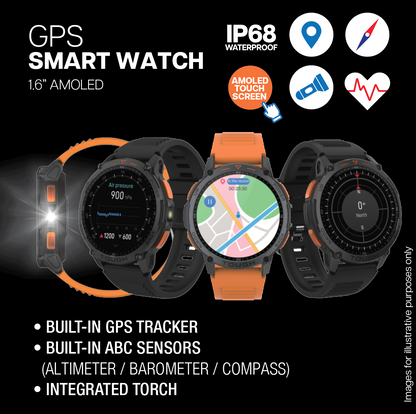 AIWA GPS Smart Watch with AMOLED Display, Waterproof Design, Multi-Sport Fitness Modes, and Health Tracking