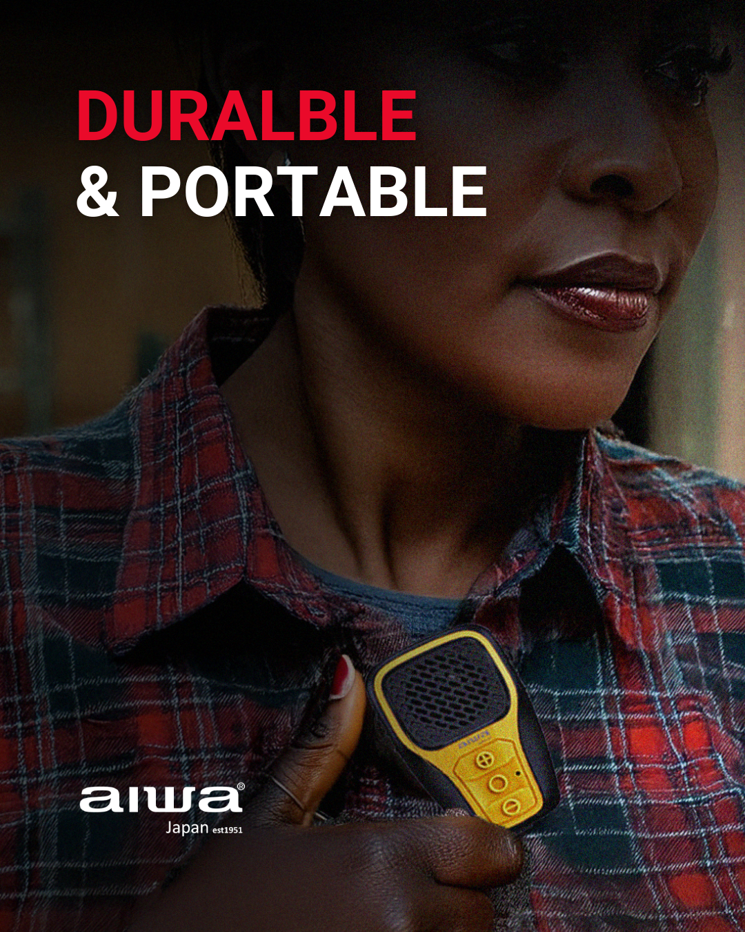 AIWA AWWS01 Wearable Bluetooth Speaker – Lightweight, hands-free, and water-resistant for outdoor and worksite use.
