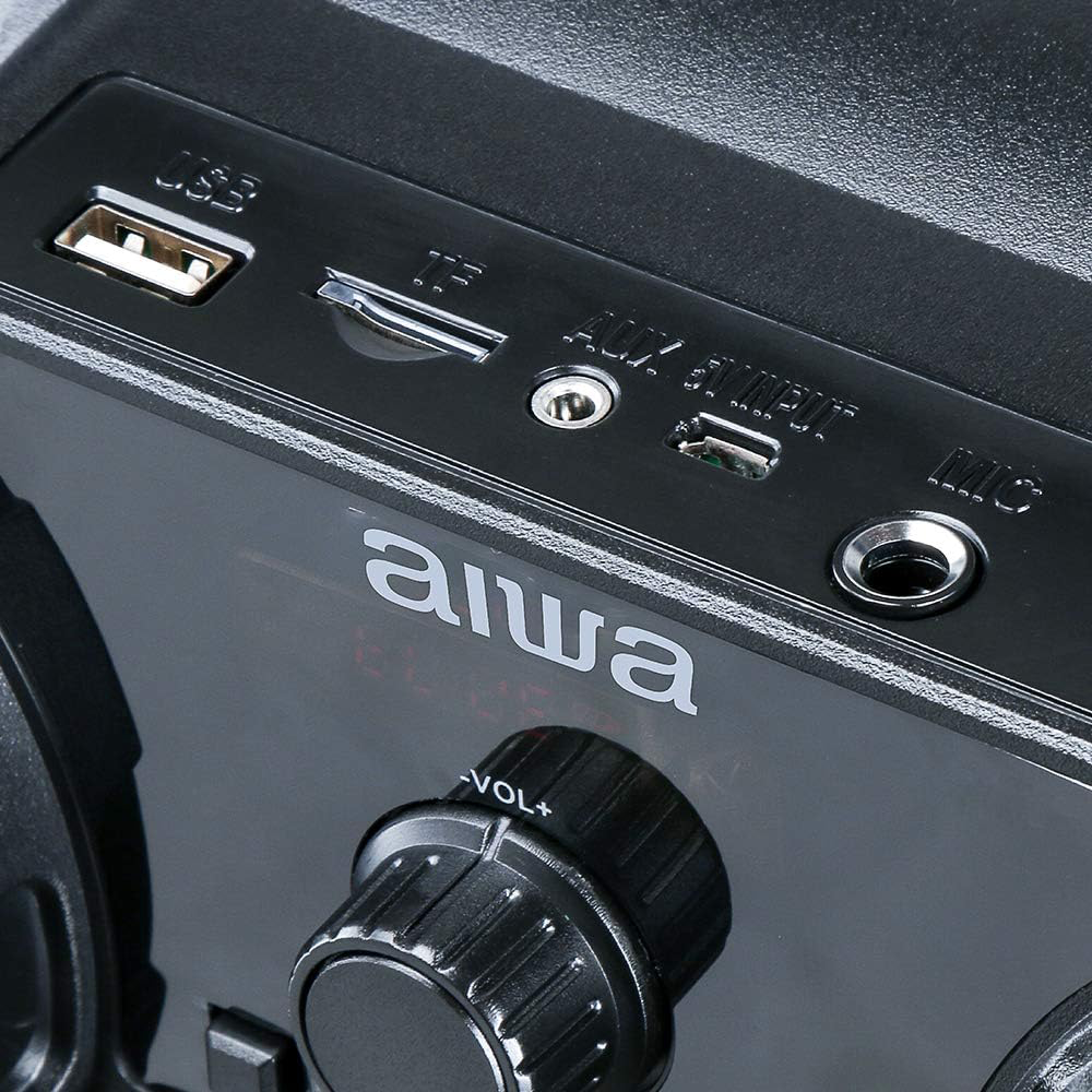 Aiwa Portable Bluetooth Speaker with Music-Sensitive Lights, USB/microSD Inputs, Microphone Input, Aux Input and FM Radio | APOS-400