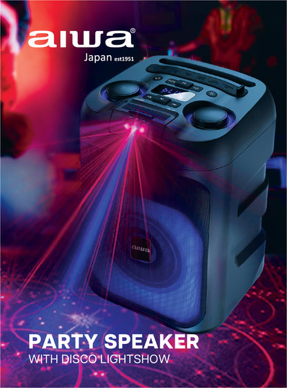 AIWA Party Speaker (AWLS55) with Disco Lightshow  – Bluetooth Tower Speaker with Mic Input & LED Light Effects