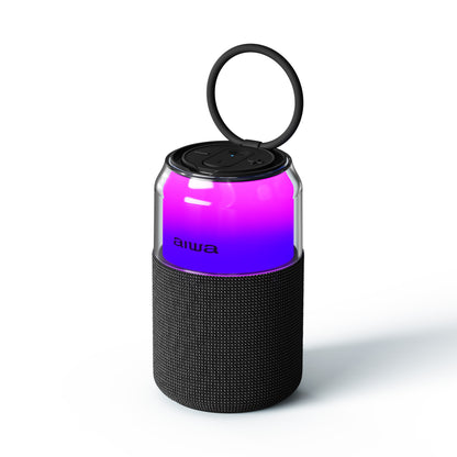 AIWA Bluetooth Can Speaker - Compact Wireless Speaker with LED Lights, USB-C & TWS Pairing (AWFS86-BLK)