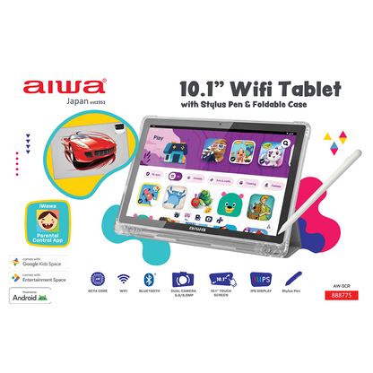 AIWA 10.1" Kids Wifi Tablet with Stylus Pen & Foldable Case