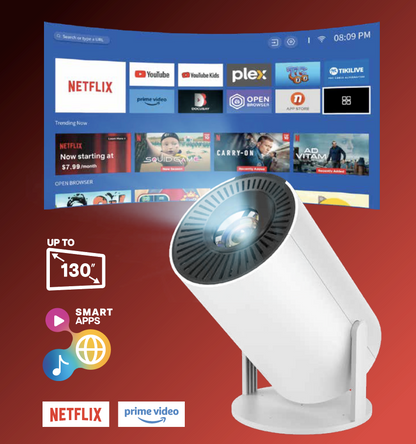 AIWA Smart LED Projector with Remote Control – 130” Display, WiFi + Bluetooth, 720P HD (AWH02-WHI&BLK)