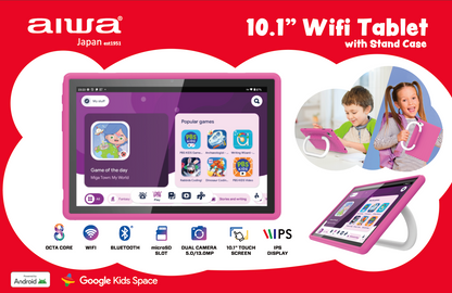 10.1” WiFi Tablet for Kids - Dual Camera, Octa-Core Processor, Android 14, with Protective Stand Case & Google Kids Space
