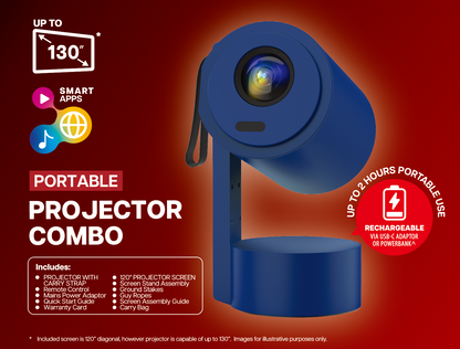 AIWA Portable Rechargeable FHD Smart LED Projector Combo