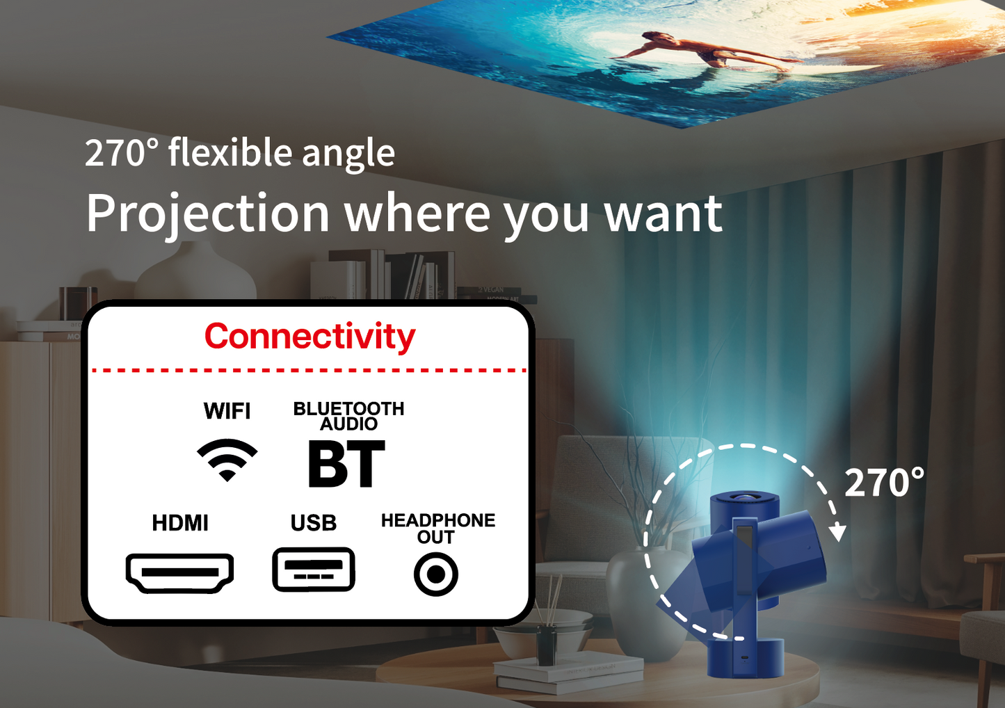 AIWA Portable Rechargeable FHD Smart LED Projector Combo