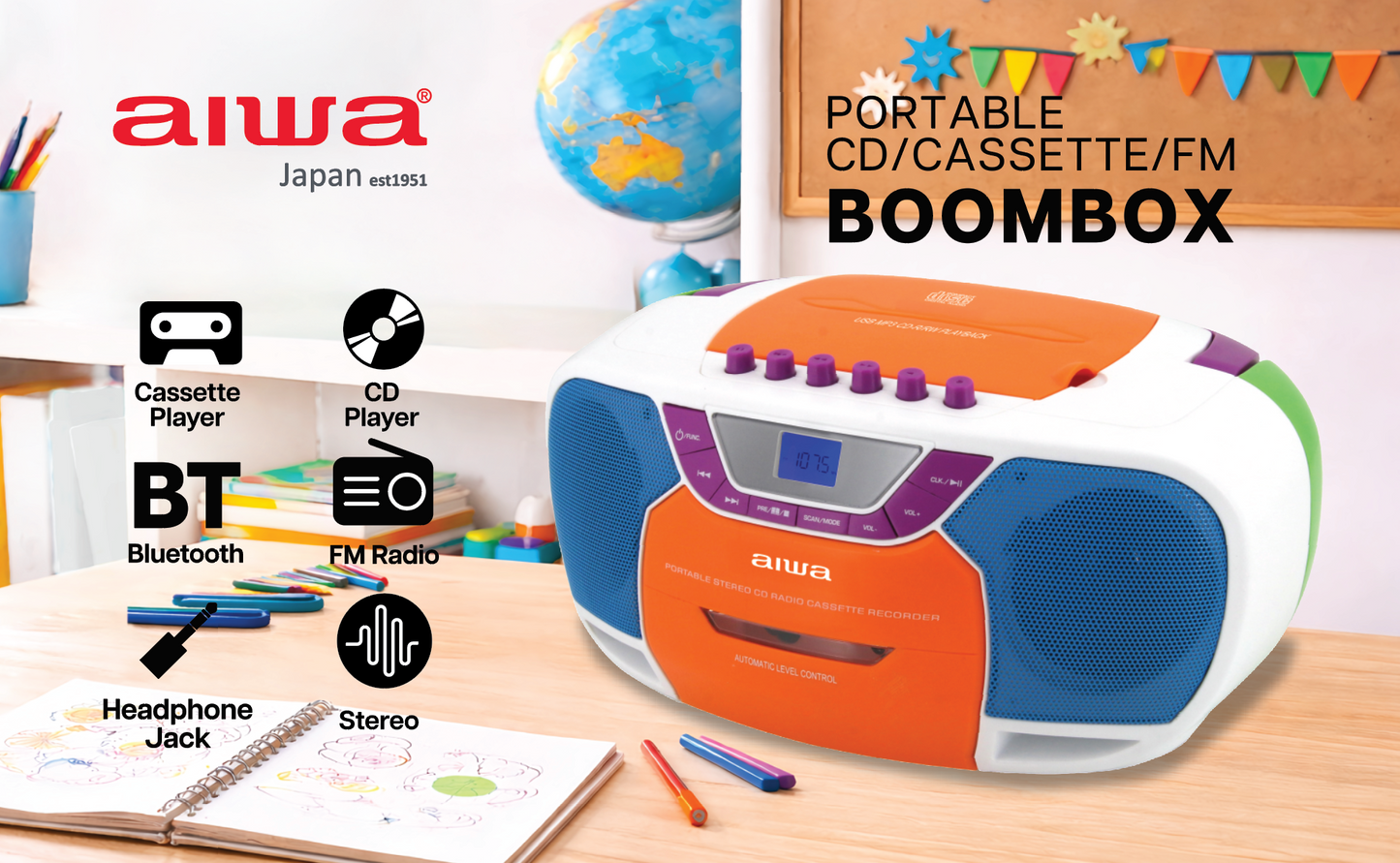 Portable Bluetooth CD Cassette FM Boombox