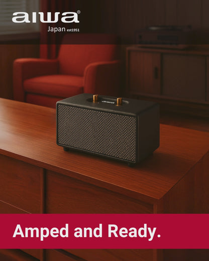 AIWA AMPED Wireless Bluetooth Speaker with Tactile Playback Controls and USB-C Charging