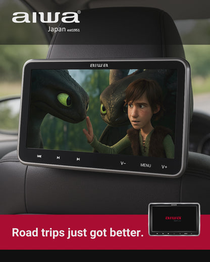AIWA 10" Car DVD Player  | Portable In-Car Entertainment System with Bluetooth Transmitter, HDMI, USB, and FM Audio Playback for Travel and Road Trips