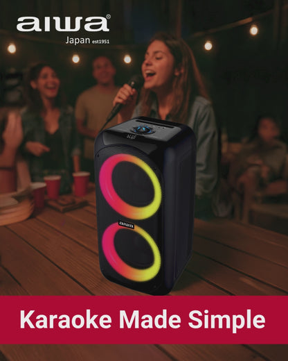 AIWA Portable Karaoke Speaker with Microphone, Bluetooth, TWS Ready, LED Lights