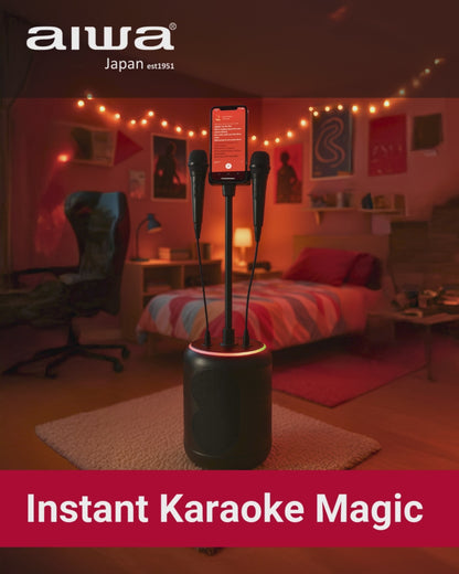 AIWA Bluetooth Karaoke Speaker System with Dual Microphones and Colour LED Light Ring