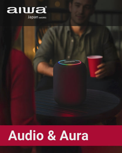 AIWA Radiant LED Wireless Bluetooth Speaker with FM Radio, TWS Stereo Pairing, and USB-C Charging