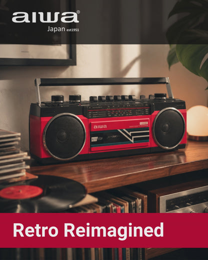 AIWA Retro Cassette Deck Bluetooth Boombox Radio with USB/SD MP3 Playback & AM/FM/SW Radio