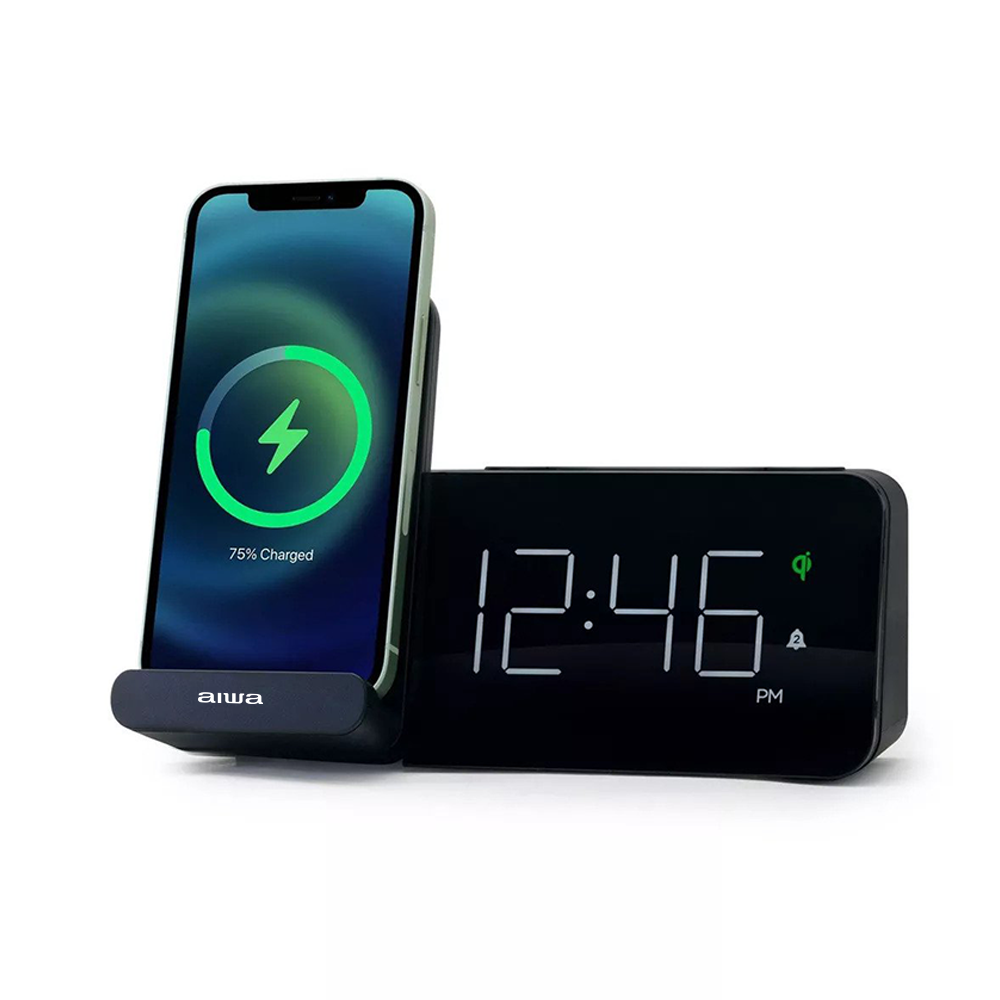 AIWA Power Stand Table Digital Alarm Clock Black