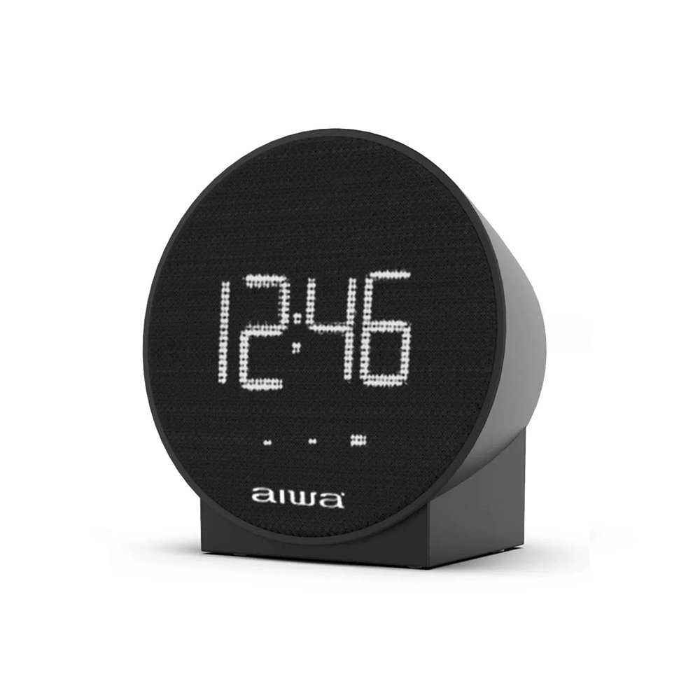 AIWA Round Digital Alarm Clock with USB Charging Ports Black